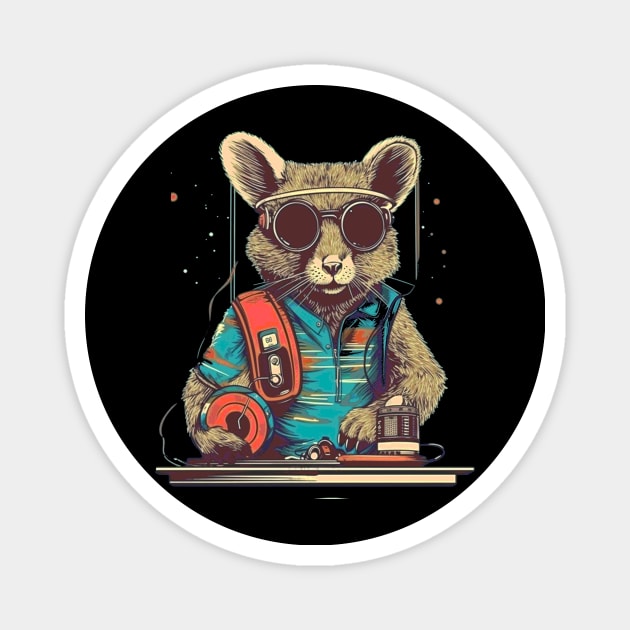 Cool DJ Mouse with Sunglasses and Disc Magnet by Unelmoija